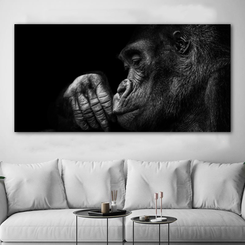 Gorilla Monkey Animal Pictures Canvas Painting Black And White Wall Art Picture For Living Room Home Decor NO FRAME