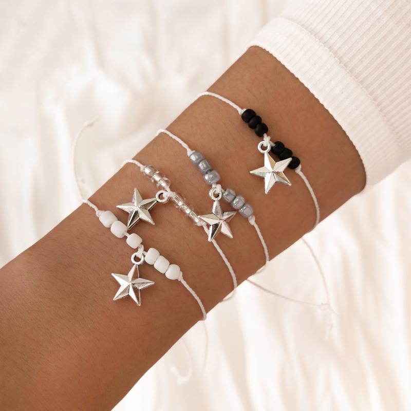 5pcs/set Weave Rope Bracelet Silver Color Stars Pendant Gray White Black Bead Bracelet Women Handmand Charm Female Jewelry 2021
5pcs/set Weave Rope Bracelet Silver Color Stars Pendant Gray White Black Bead Bracelet Women Handmand Charm Female Jewelry 2021