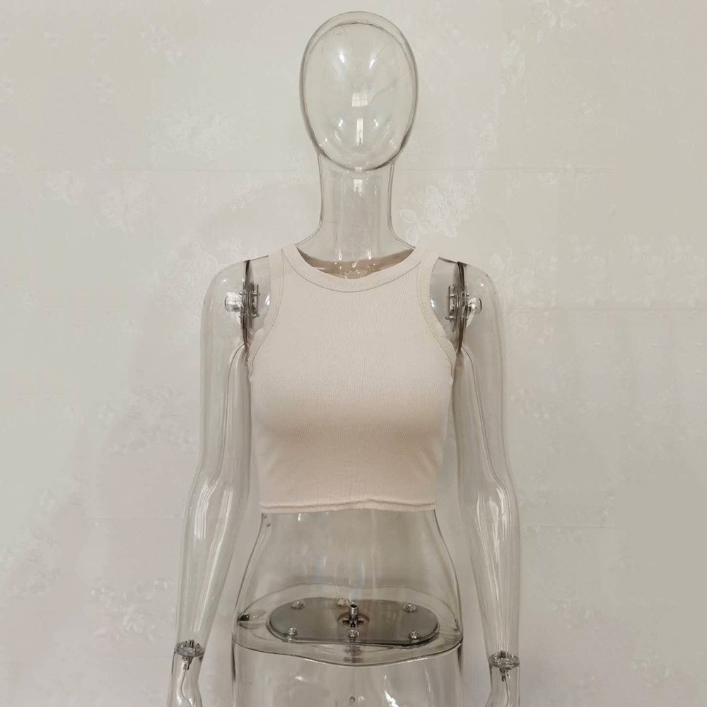 Women Cotton Crop Tops Sexy Off Shoulder O Neck Sleeveless Elasticity thread thin Crop Top Solid Harajuku Female Tank tops 210308
