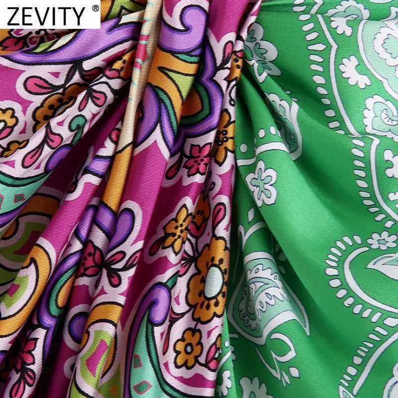 Zevity Women Vintage Cloth Patchwork Floral Print Knotted Sarong Skirt Faldas Mujer Female Back Zipper Chic Slim Vestidos QUN790 210619