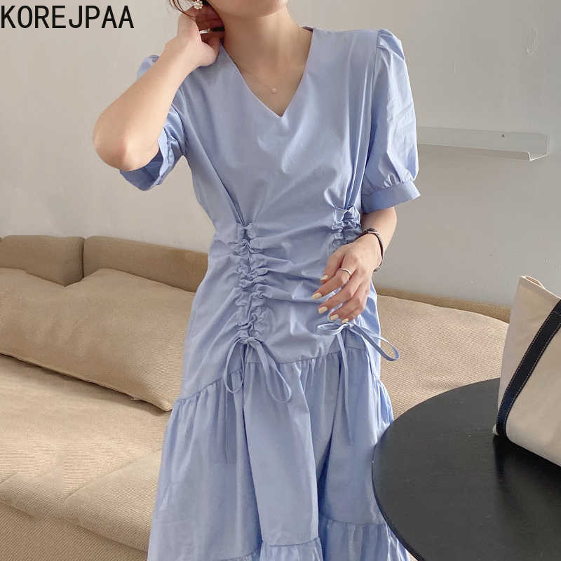 Korejpaa Women Dress Summer Korean Chic Temperament V-Neck Pleated Drawstring Lace Puff Sleeve Irregular Fishtail Vestidos 210526, Purple
Korejpaa Women Dress Summer Korean Chic Temperament V-Neck Pleated Drawstring Lace Puff Sleeve Irregular Fishtail Vestidos 210526, Purple