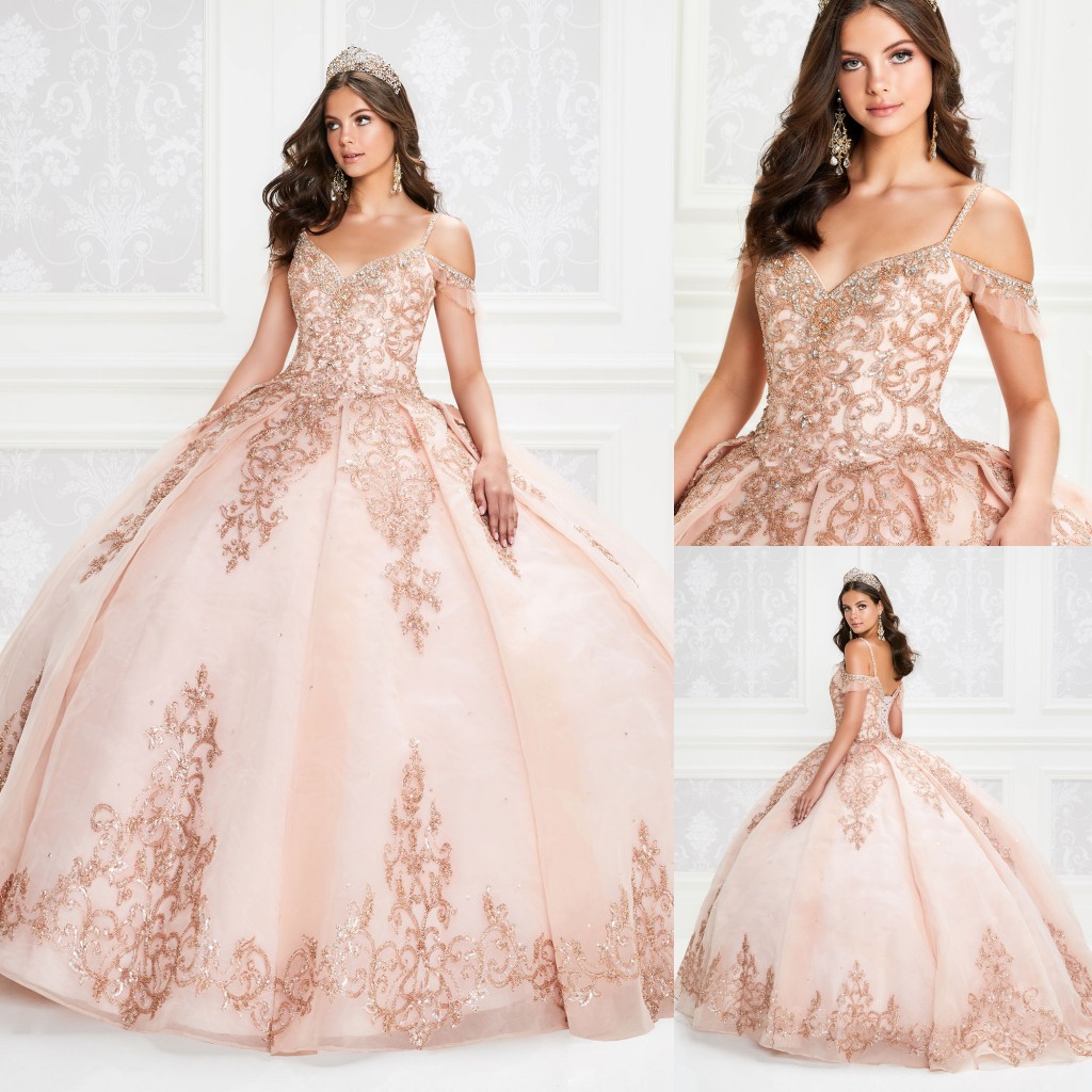 Sparkly Beaded Lace Ball Gown Quinceanera Dresses Sequined Off The Shoulder Neck Prom Gowns Appliqued or Length Organza Sweet 15 Masquerade Dress