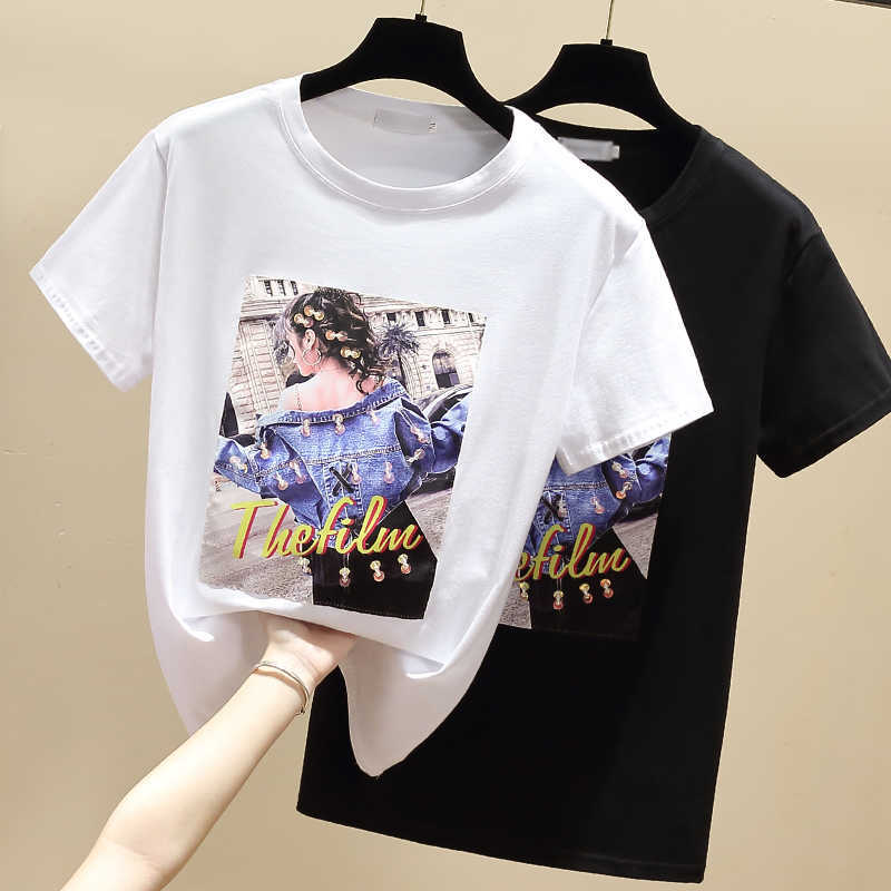 Harajuku Cotton T Shirt Women Tops Short Sleeve Sweet Clothes Mujer Camisetas White Black O-Neck Tshirts Casual 210604
Harajuku Cotton T Shirt Women Tops Short Sleeve Sweet Clothes Mujer Camisetas White Black O-Neck Tshirts Casual 210604