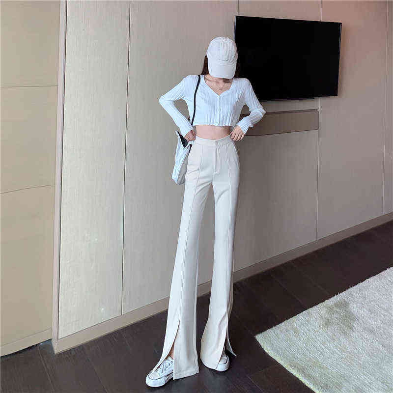 High Waist Pants Women Trousers Casual Office Lady Front Slit Elastic Waist Pencil Trousers Sexy Ladies Skinny Pants Workwear 211112wtt