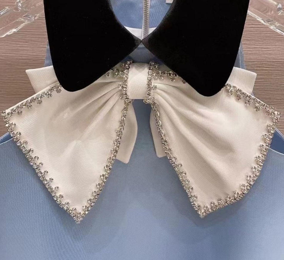 Party Mini Dress Sleeveless Lapel Diamond Bow Patchwork Sexy A-line Female Vestido Celebration Occasion Dinner Night Out 210525