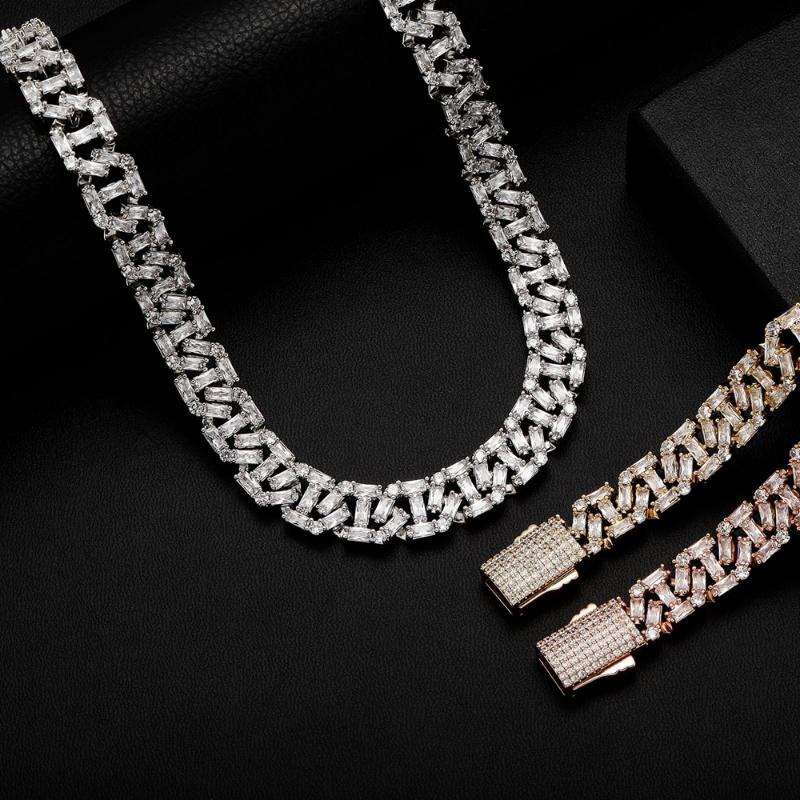 Chains Vinregem Hip Hop Rock 925 Sterling Silver Created Moissanite Gemstone Personality Cuba Chain Necklace Fine Jewelry Wholesal