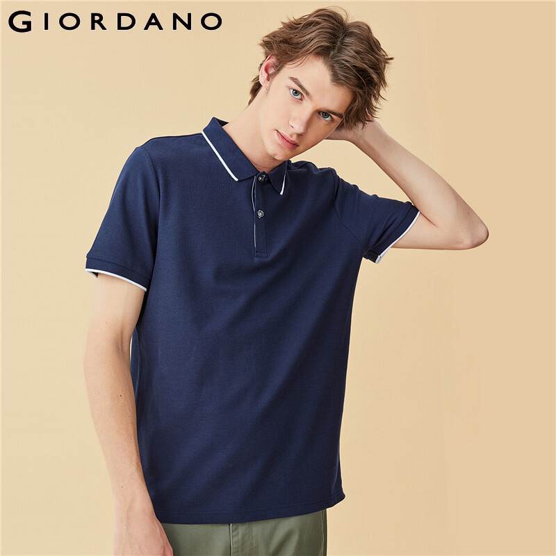 Giordano Men Polos Contrast Color Pique Short Sleeve Polo Shirt Turn Down Collar Side Vents At Hem Camisa Polo 01010392 210308