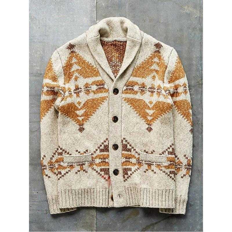 Ropa Hombre Invierno Fall Male Turn-down Collar Pocket Print Knit Sweater for Teens Casual Plus Size Cardigan Strickjacke Herren 210604