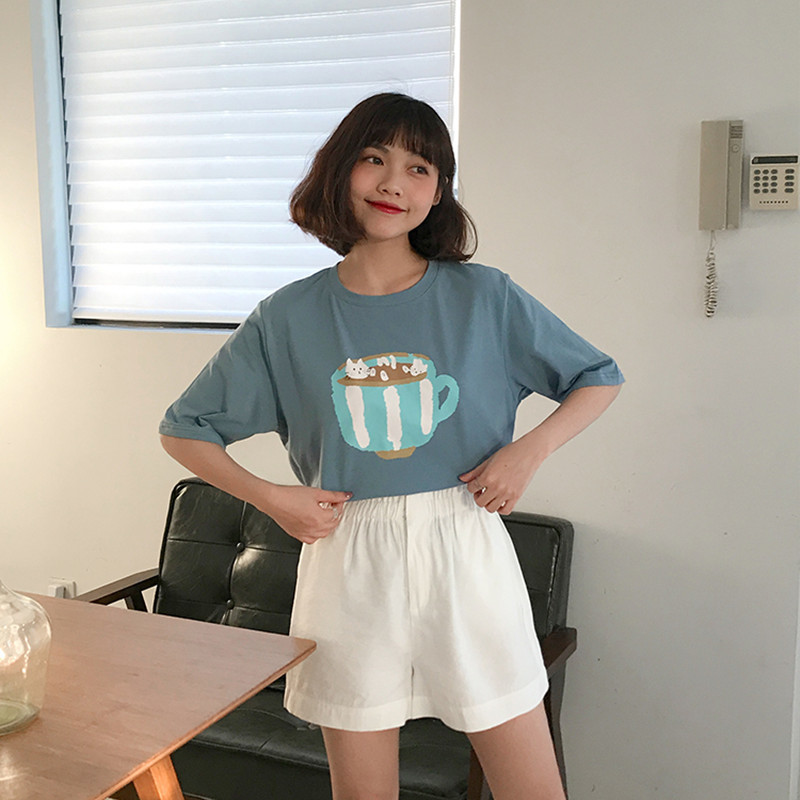 5 colors Summer women tops korean style japanese cartoon print short sleeve t-shirts womens tee shirt femme (F3734) 210306
