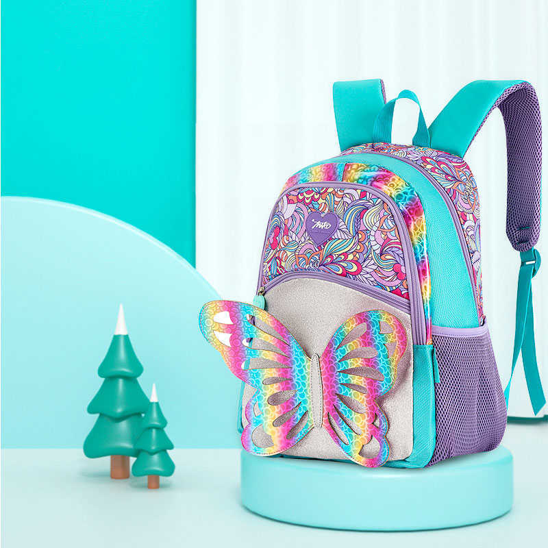 School Bags for Girls Kids Backpack 3D Cute Fairy Butterfly Reversible Glitter Bookbag 210809