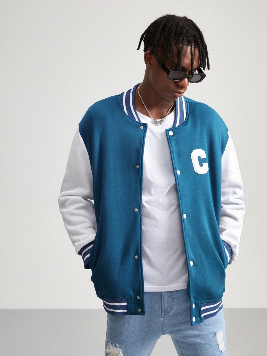 Men Letter Patched Striped Trim Colorblock Thermal Varsity Jacket Without Hoodie K3HJ#, Blue and white
Men Letter Patched Striped Trim Colorblock Thermal Varsity Jacket Without Hoodie K3HJ#, Blue and white