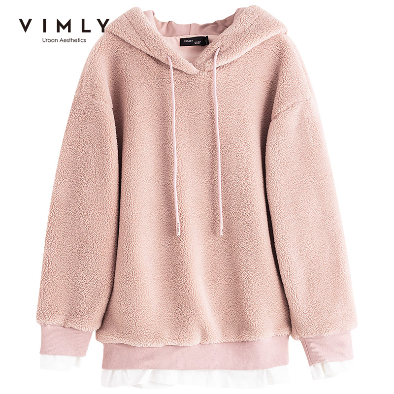 Vimly Autumn Winter Women Hooded Sweatshirt Casual Solid Thick Long Sleeve Lace-up Vintage Female Pullover Hoodies F5190 201204