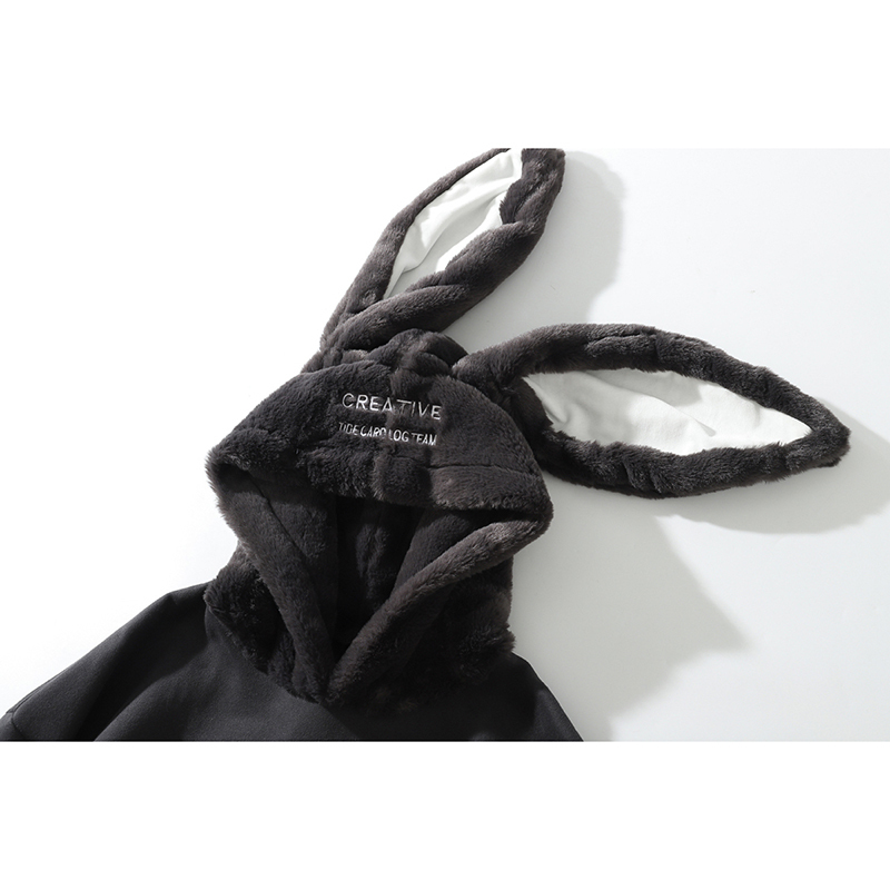 Rabbit Ears Men Hip Hop Hoodie Sweatshirt Letter Fleece Hoodie Streetwear Casual Black Hooded Pullover Cotton Autumn 201127