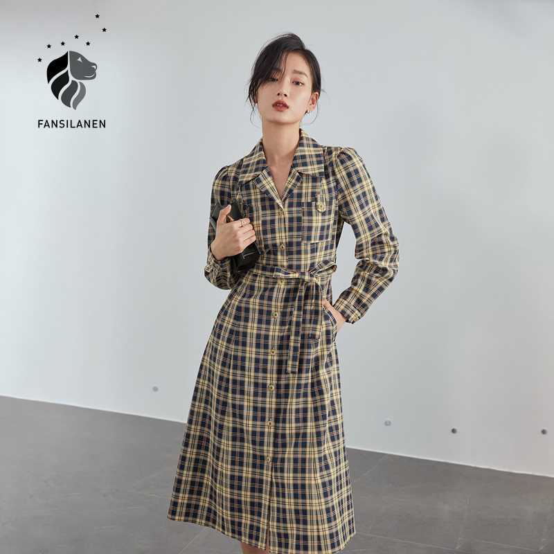 FANSILANEN Elegant plaid long shirt dress Women sleeve belt office ladyvintage Female casual streetwear spring 210607
FANSILANEN Elegant plaid long shirt dress Women sleeve belt office ladyvintage Female casual streetwear spring 210607