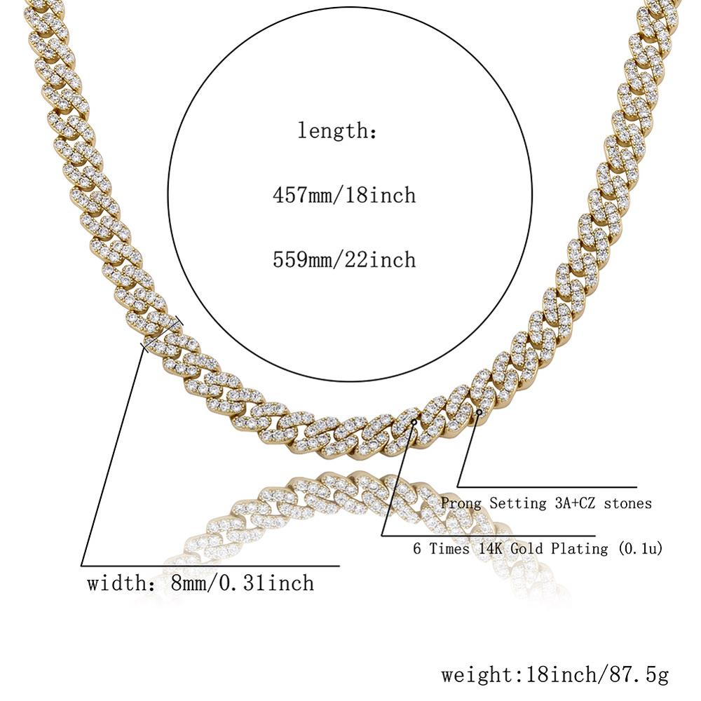 New Fashion Miami Cuban Link Chain Necklace Full Iced Out Cubic Zirconia Necklaces Hip Hop Rapper Rock Jewelry Chains Collar Kalung Choker Gifts for M