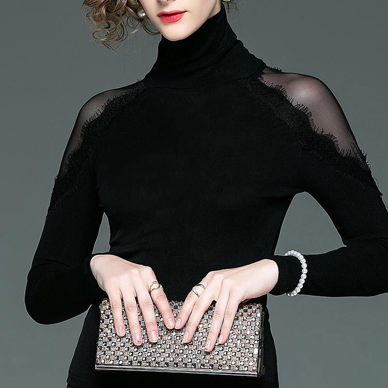 Women Spring Autumn Style Lace Blouses Shirts Lady Casual Turtleneck Off Shoulder Lace Blusas Tops DF3132 210225