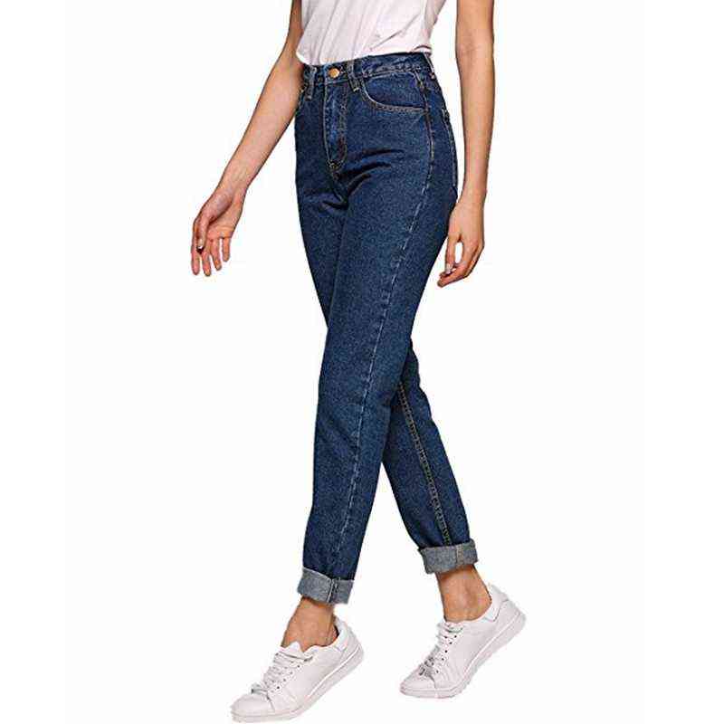 Vintage ladies boyfriend jeans for women mom high waisted blue casual pencil trousers korean streetwear denim pants 211129