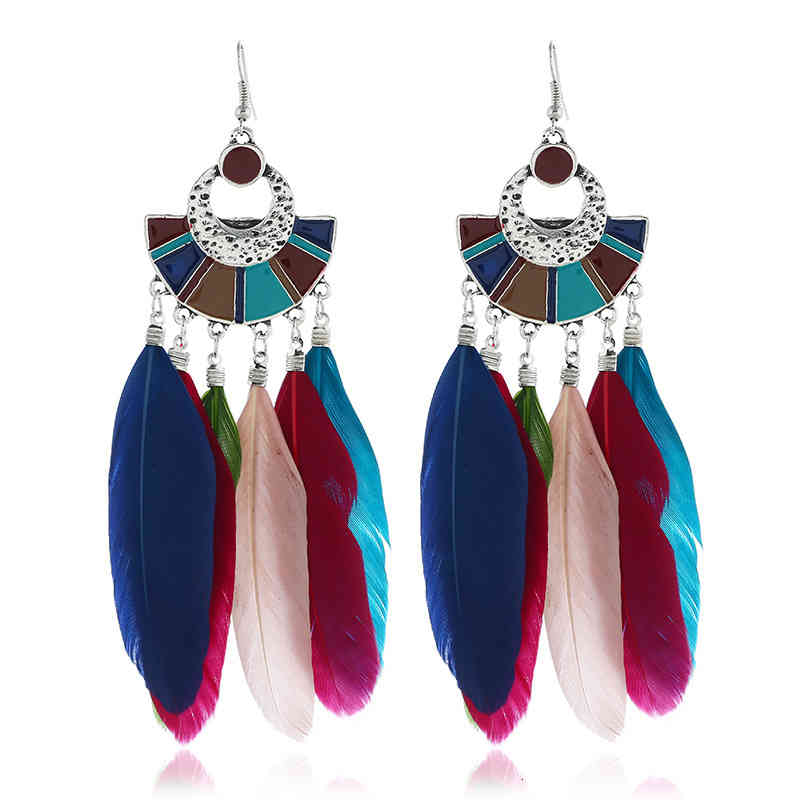 Charms Ear Stud Clip Rings 2021 Jewelry Fashion Fan-shaped National Style Feather Long Women's Accessories