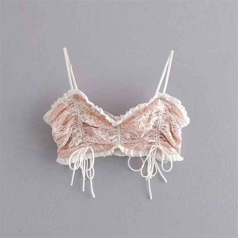 Vintage Chic Lace Ruffles Camis Tops Women Sexy Drawstrings Adjustable Straps Tops Elegant Ladies Chic Camisole 210625