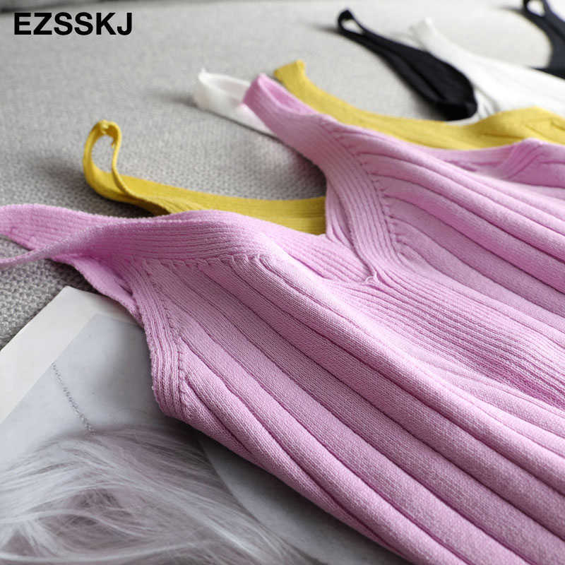 cotton v-neck knit camis Summer Slim Women BAISC Tops female short female Sexy solid casual sleeveless t-shirt top 210625