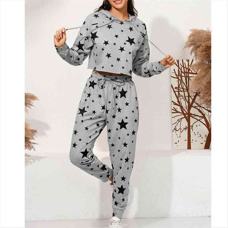 two piece casual clothes womens pants fashion starts pattern long sleeve hooded elastic high waist trousers, White
two piece casual clothes womens pants fashion starts pattern long sleeve hooded elastic high waist trousers, White