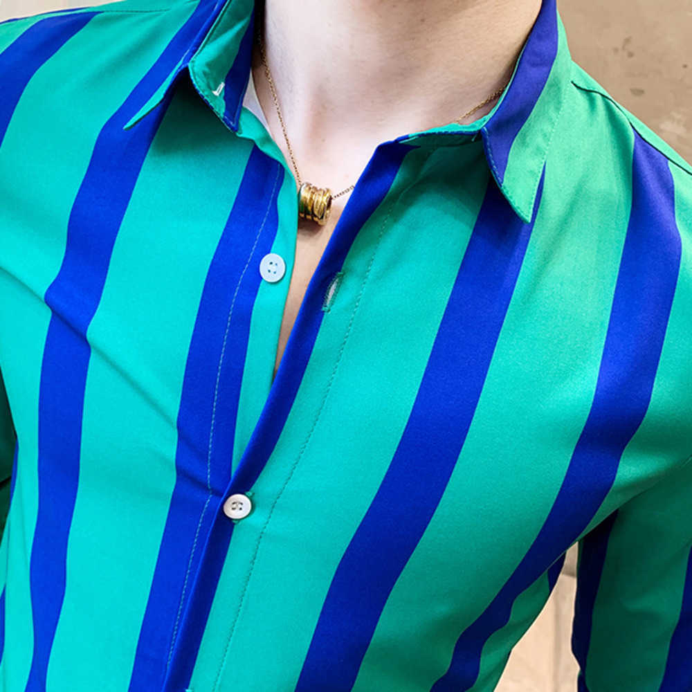 Striped Men's Shirt Dress Business Casual s Long Sleeve Slim Fit Men Autum Tuxedo Social s Male Clothing 210721