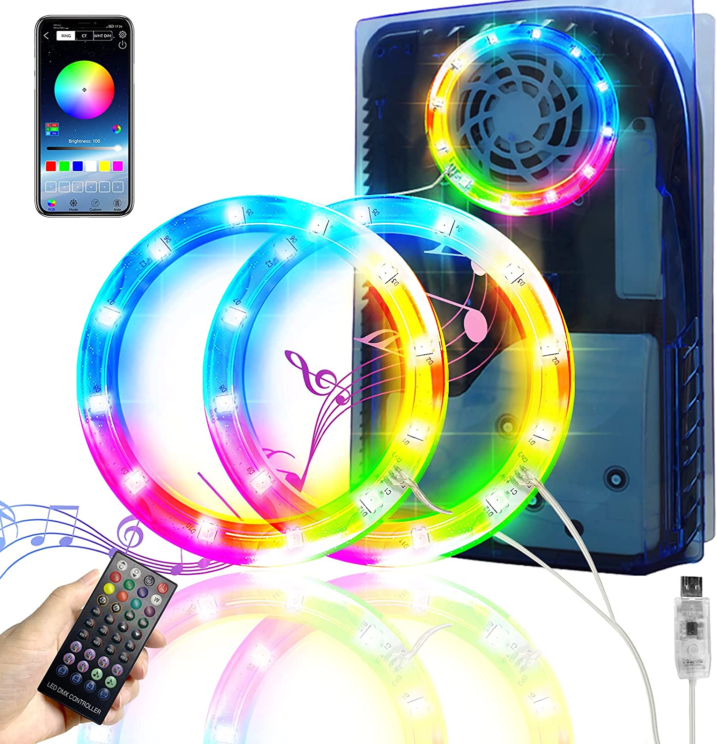LED Light Strip for PS5 Console Decorations, APP/IR Remote/USB 3 Control 7 Colors 400 Effects Music Sync
LED Light Strip for PS5 Console Decorations, APP/IR Remote/USB 3 Control 7 Colors 400 Effects Music Sync