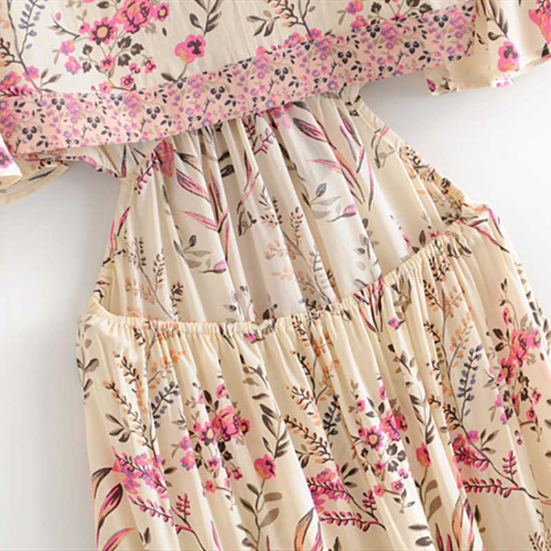 Chu Sau beauty Boho Floral Print Swing Dress Women Holiday Style Fashion Irregular Dresses Female Vestido De Moda 210630