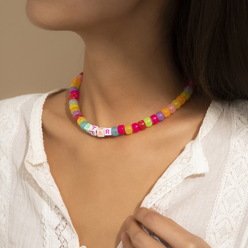 Sweet fashion design Beaded Necklaces acrylic square letter necklace colorful cylinder seed bead single layer clavicle chain multi-element bohemian neck jewelry
Sweet fashion design Beaded Necklaces acrylic square letter necklace colorful cylinder seed bead single layer clavicle chain multi-element bohemian neck jewelry