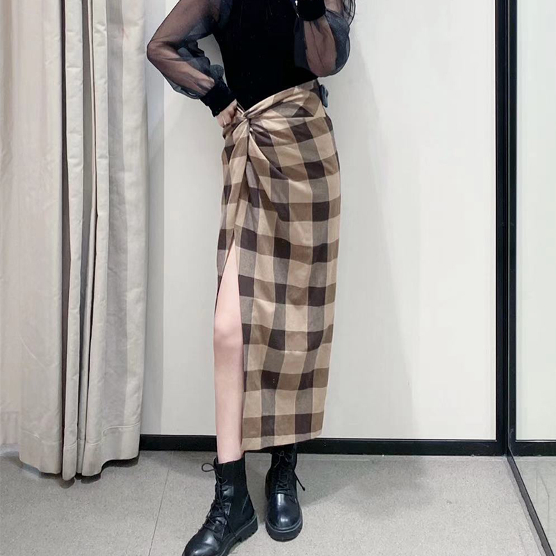 Vintage Elegant Plaid Women Skirts Lady Office Autumn Pencil Long Girls Skirt Female MidCalf Skirts Mujer skirt 210306