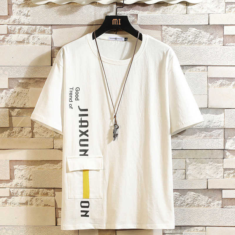 Summer Short Sleeves Harajuku Korea Fashion White T-shirt Streetwear Hip Hop Rock Punk Men Top Tees Tshirt Clothes 210629