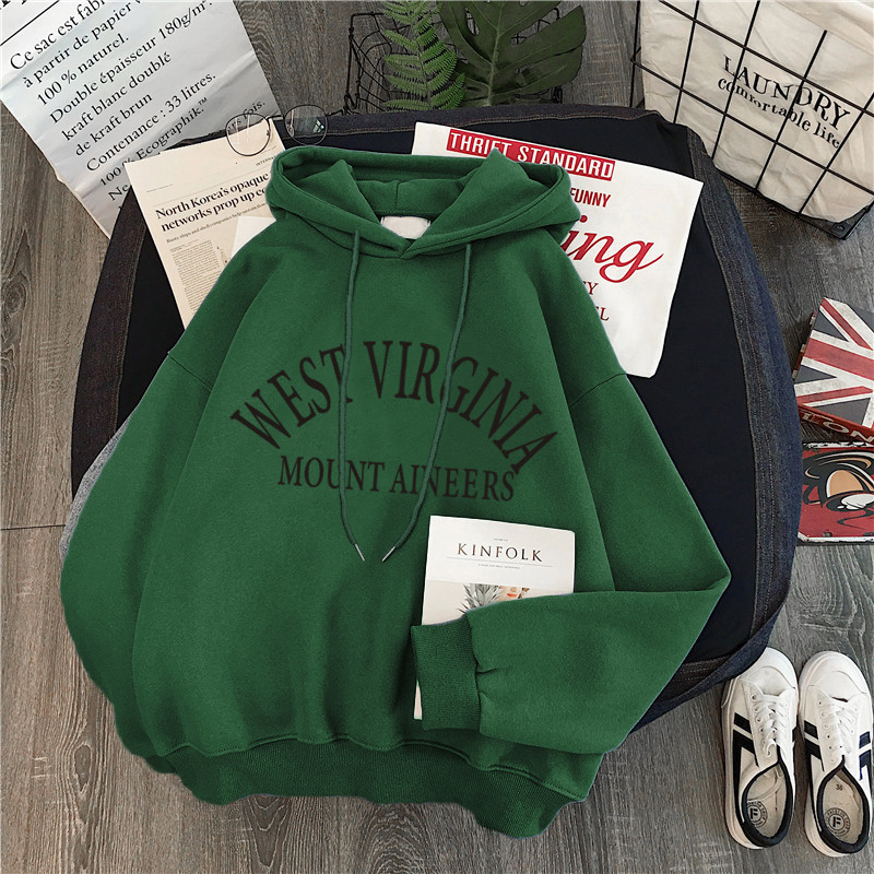 Women Winter Hoody Sweatshirt Letter 'west Virginia' Lady Pullover Harajuku Loose Student Wild Long Sleeve Female Coat Tops 201204