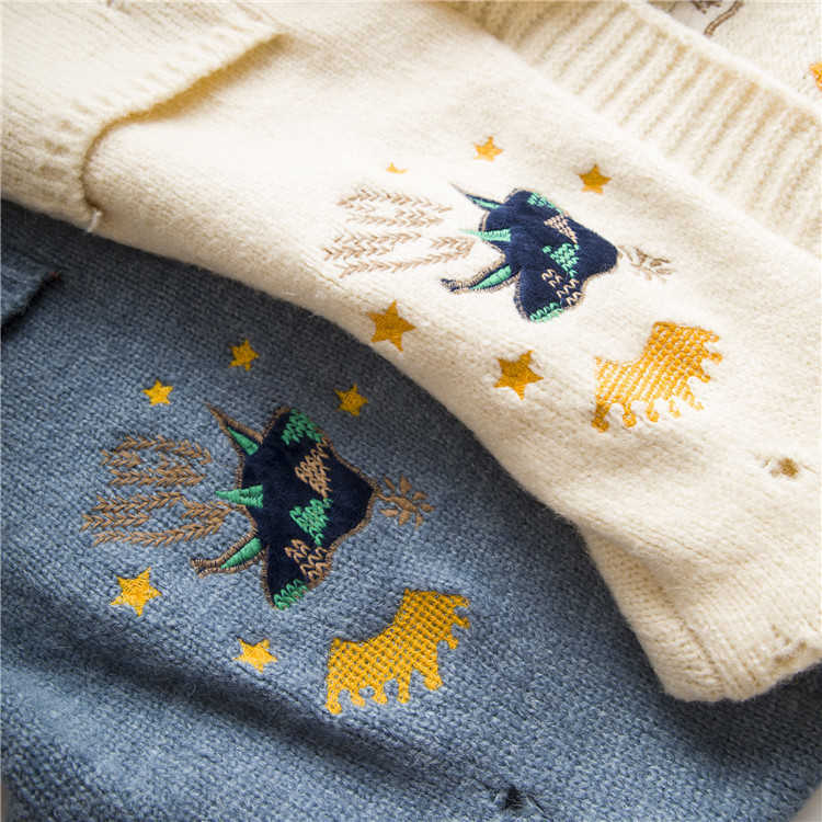 HSA Autumn Winter Women Sweater Cardigans Cartoon Embroidery Cardigans Poncho Single Breasted Knit Sweater Harajuku Out Top 210716
