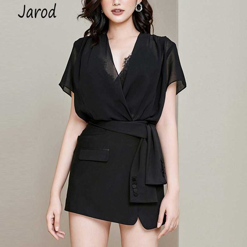 est Fashion Designer Suits Summer Women Sexy Deep V Neck Black chiffon shirt tops + Button Mini Skirt Set 210526
est Fashion Designer Suits Summer Women Sexy Deep V Neck Black chiffon shirt tops + Button Mini Skirt Set 210526