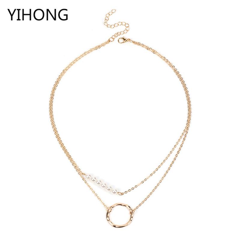 Pendant Necklaces Ethnic Round Layered Necklace With Pearl Double Chain Simple Choker For Fashion Women Cloth Jewelry
Pendant Necklaces Ethnic Round Layered Necklace With Pearl Double Chain Simple Choker For Fashion Women Cloth Jewelry