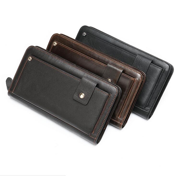

Men's genuine leather wallet clutch bags casual fashion personality clutches bag multi-card retro small purse 9619, Coffee