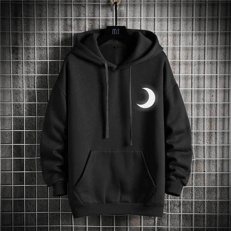 Moon reflection hoodie Men Hip Hop Hooded Hoodies Japanese Casual Sweatshirts Streetwear Men 201126