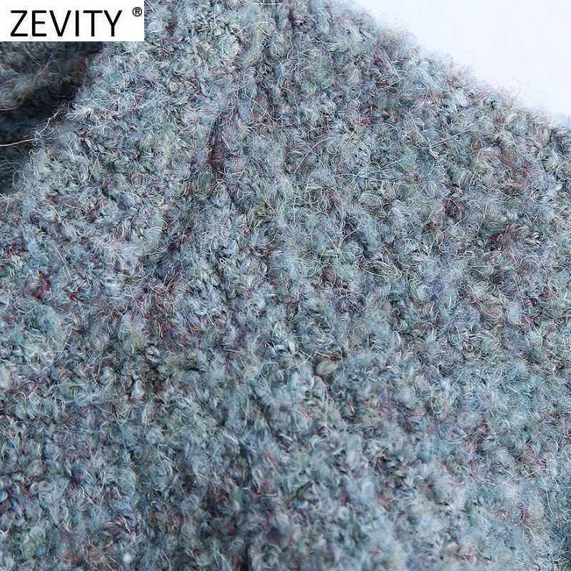 Zevity Women Simply Round Collar Single Breasted Short Knitting Sweater Femme Chic Basic Casual Slim Cardigan Coat Tops S481 210603