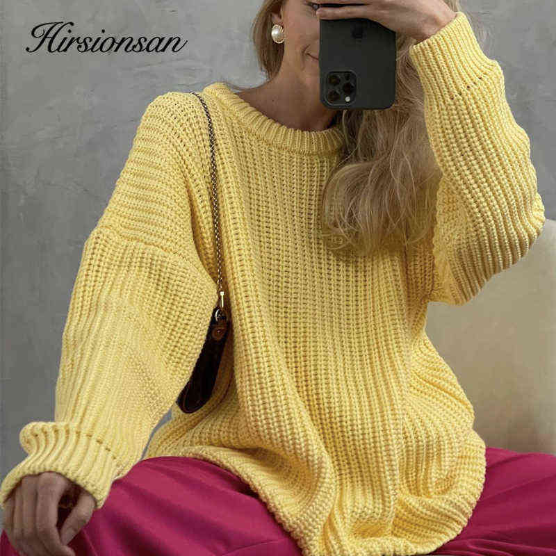 Hirsionsan Thicken Loose Sweater Women Elegant Autumn Winter Warm Oversized Knitted Pullovers Casual Cashmere Solid Female Tops 211123wtt