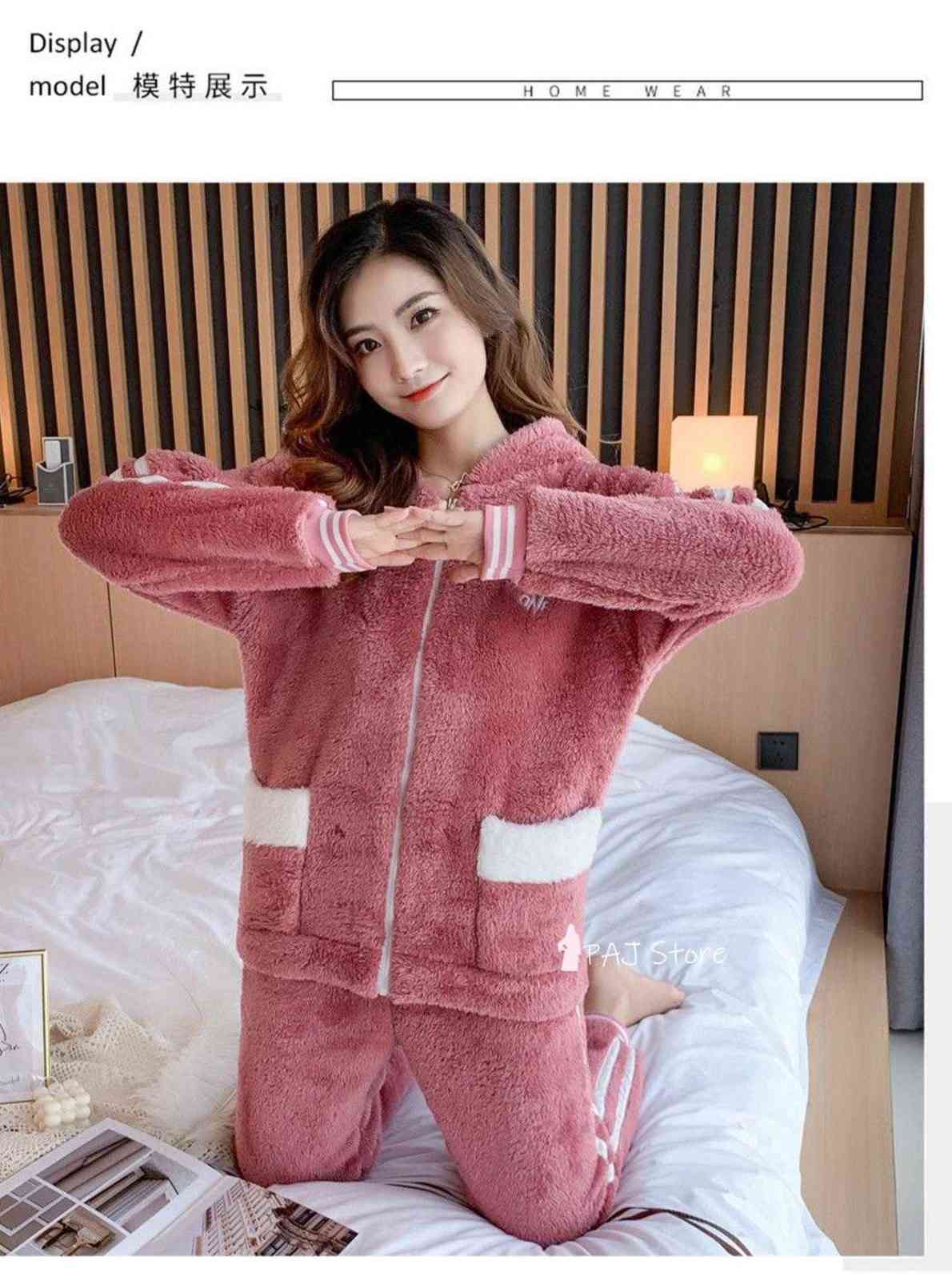4XL 5xl big Size Pajamas Winter Hoodies Flannel for laides Fat Pajamas Velvet Set Nightgrown Sweatshirt Warm Kawaii Home Clothes 211109