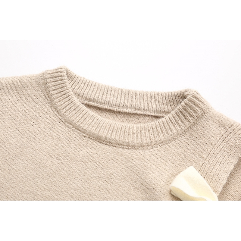 Apricot Bow Big Size Knitting Sweater Loose Round Neck Long Sleeve Women Pullovers New Fashion Autumn Winter 1DA814 210218