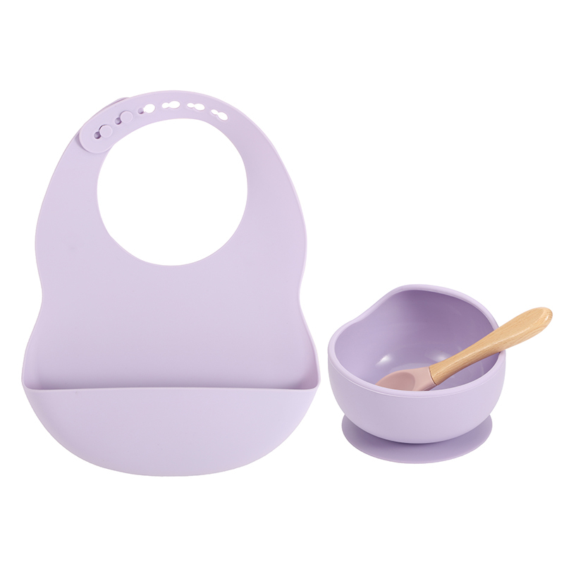 Baby Silicone Feeding Set Wooden Spoon Suction Bowl Baby Plate Kids Toddler Assist Tableware BPA Free High Quality Silicone 210226