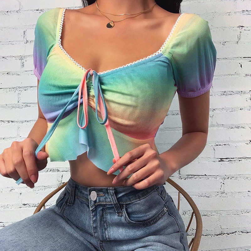 V Neck Top And Sexy Boobs Indie Tops Crop Womens Corpio De Mujer Blusas Sexys Ladies Lace Up Polyester Solid Lace 210625