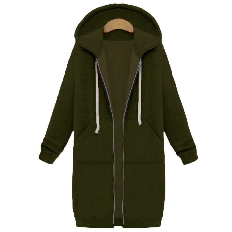 Long Hoodie Women's Fall/Winter Oversized Hoodie Plus Velvet Sweatshirt Hoodies Zipper Fashion Coat Double Pocket Street Casual 201202