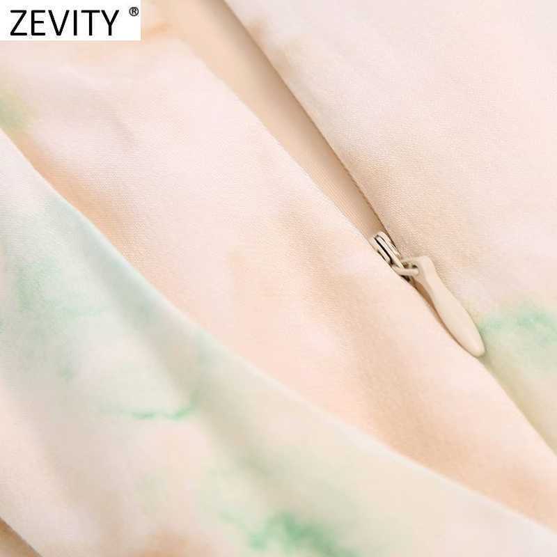 Zevity Women Vintage Tie Dyed Print Casual Straight Pants Retro Female Chic Color Match Side Zipper Pockets Long Trousers P1110 210603