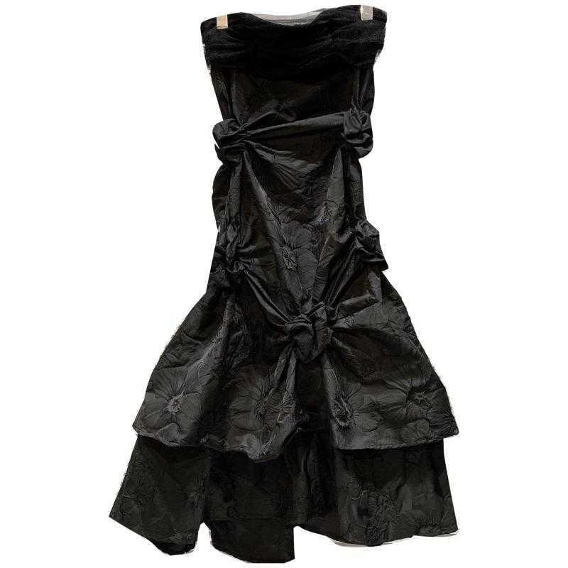 DEAT Women Black Pleated Personality Dress Strapless Sleeveless Arrivals Lady Sexy Fashion Spring Summer 11D490 210709