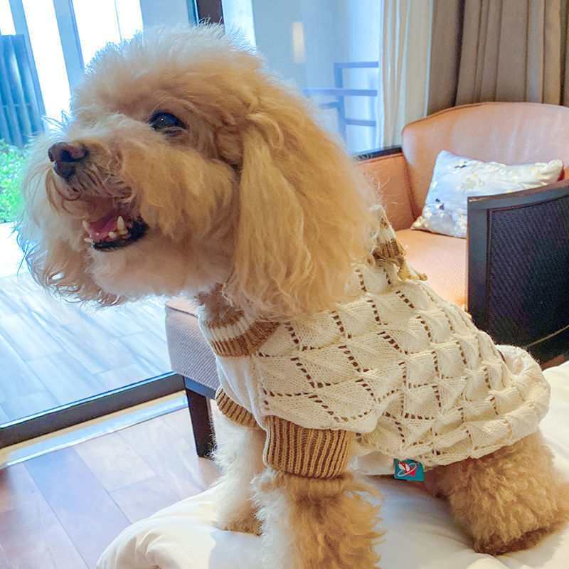 free shipping Clothes PuppySweater Winter Coat Apparel Soft Hollow Bowknot Button Decor Pullover Jumper for Dogs Poodles Sherena French Bulldog Khaki 