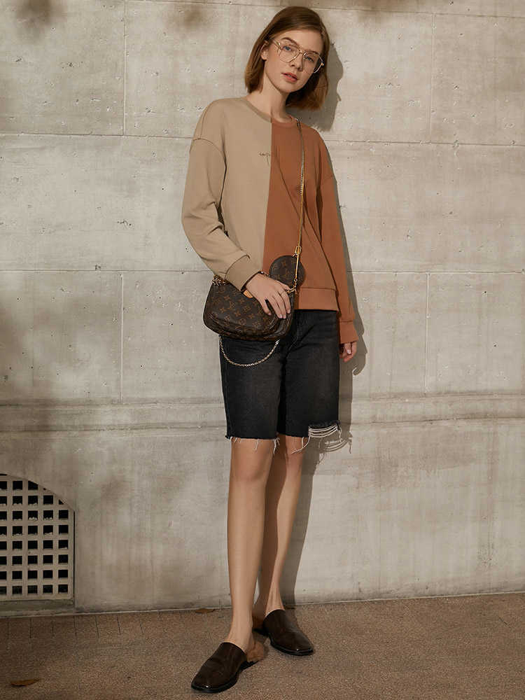 Amii Minimalism Spring Summer Fashion Sweatshirt Women Patchwork Oneck Embroidery Loose Hoodie Women Pullover Tops 12120066 210910