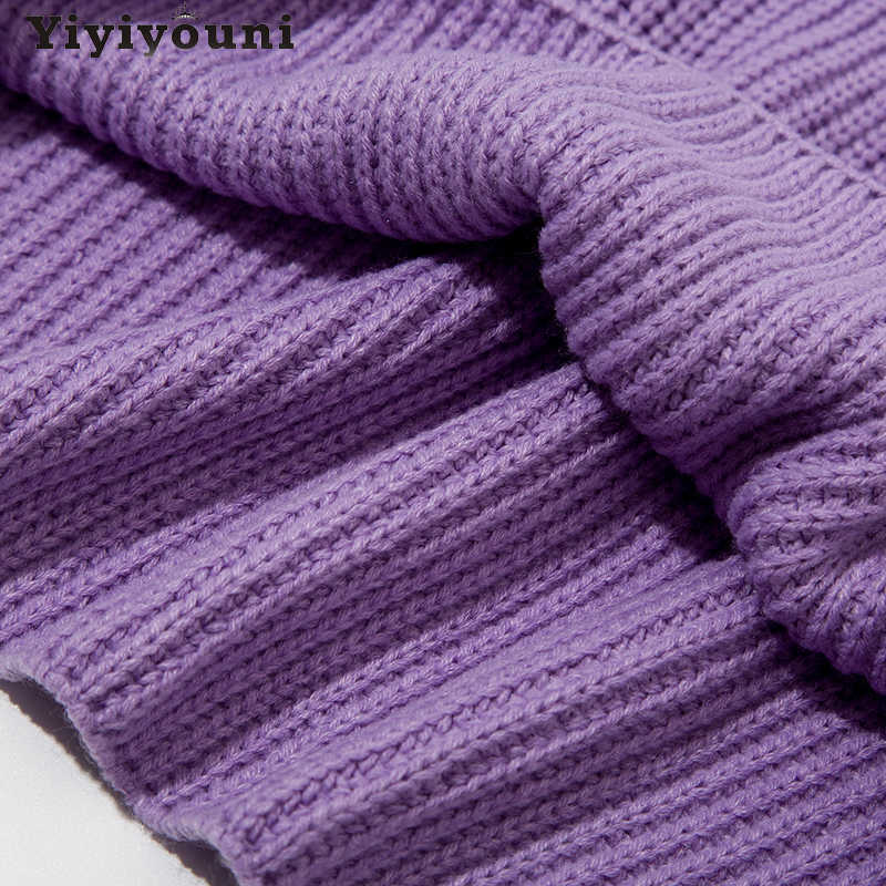 Yiyiyouni Zipper Polo Collar Knitted Oversized Sweater Women Autumn Winter Casual Thick Pullovers Female Loose White Jumper 210918