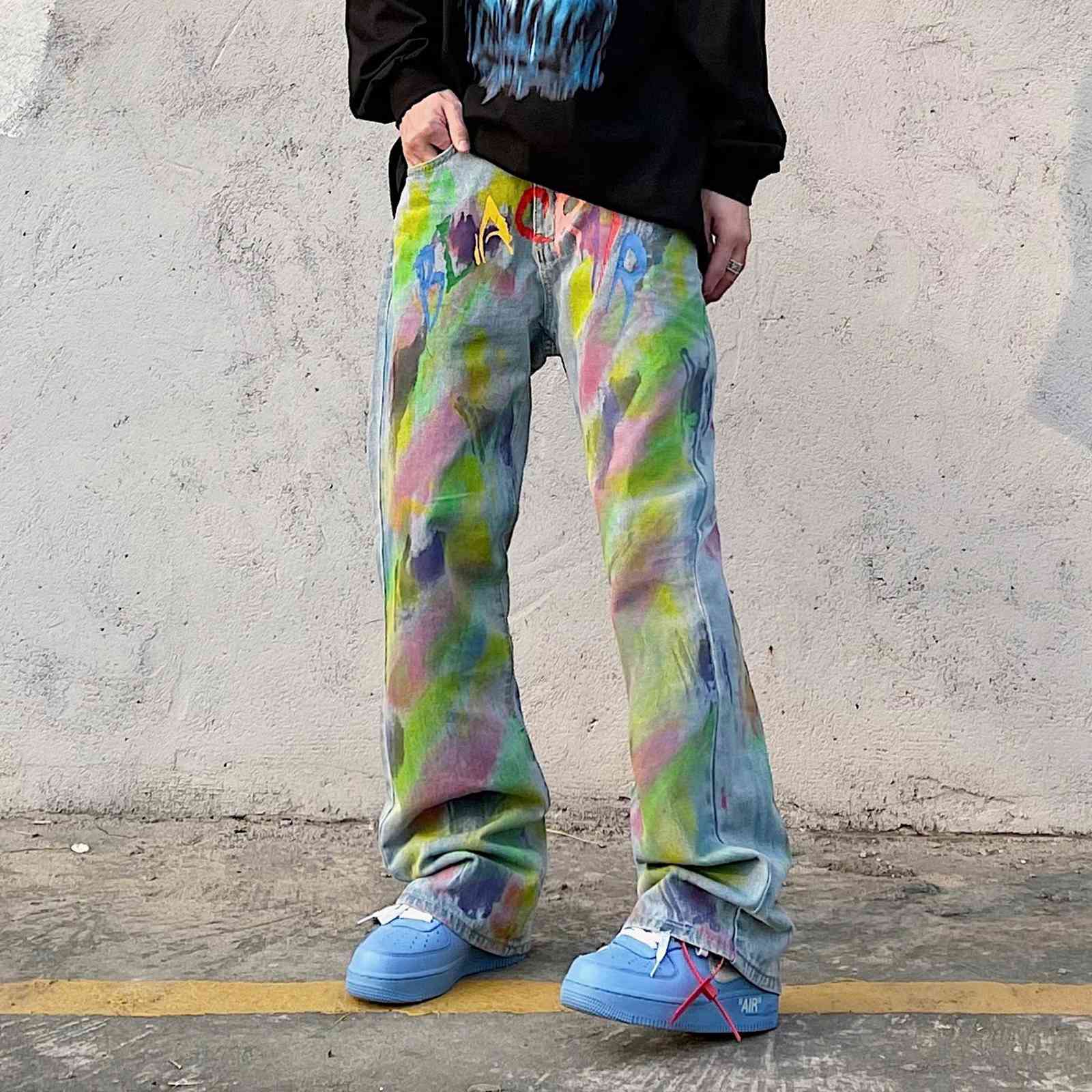 Men's Jeans American Street Wear Style Hip Hop Graffiti Rainbow Print Fashion Brand Loose Flared Pants Men Clothing COHM, 1# shoe box
Men's Jeans American Street Wear Style Hip Hop Graffiti Rainbow Print Fashion Brand Loose Flared Pants Men Clothing COHM, 1# shoe box